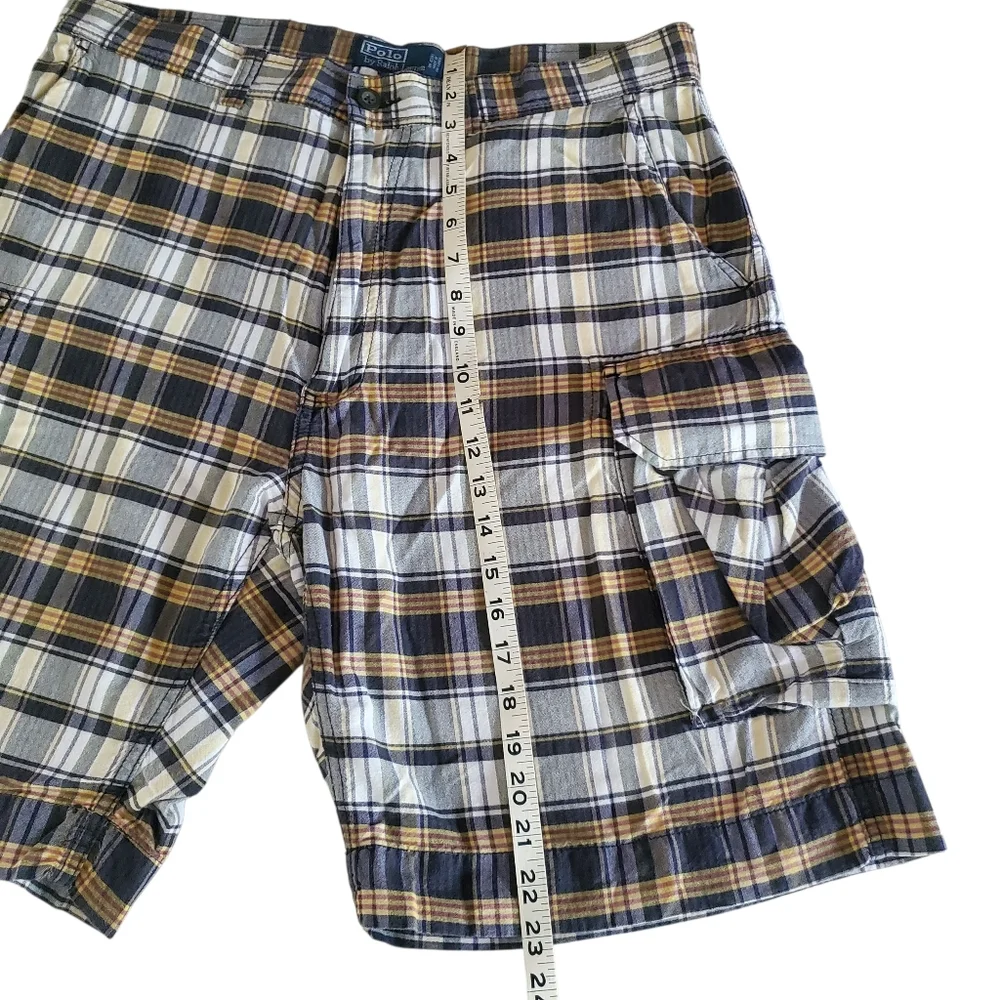 POLO RALPH LAUREN Y2K Vintage‎ Preppy Mandras Plaid Cargo Shorts Men's Size 35